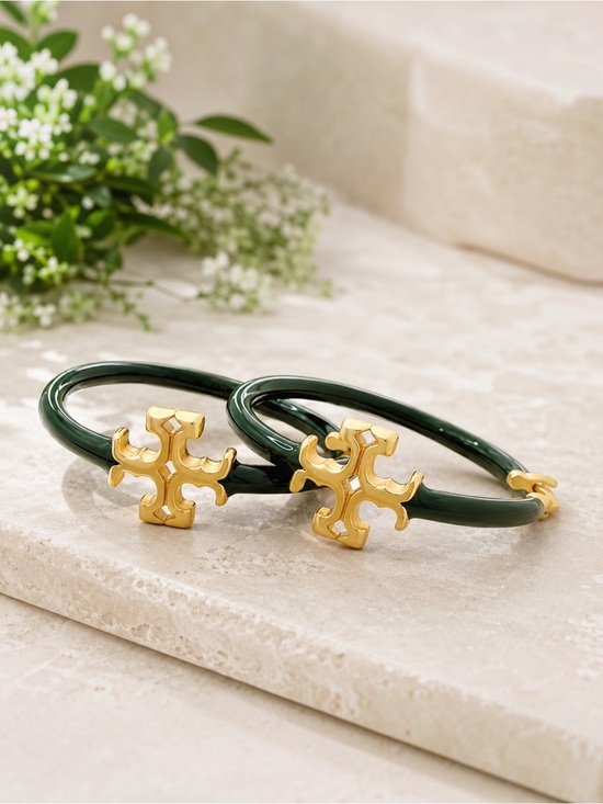 Tory Burch Jewelry - Tory Burch Eleanor Double T Medium Hoop Earrings in Green